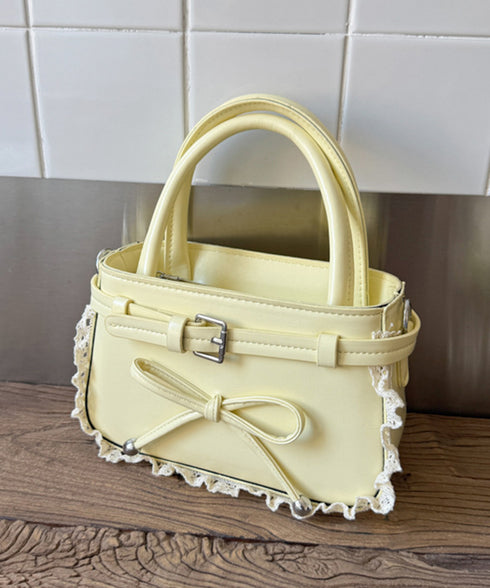 ショルダーバッグ 小さめ フェイクレザー ハンドバッグ スクエア 2way 肩掛けバッグ リボンデザイン 大人かわいい手提げ鞄 レース 斜め掛けカバン フェミニン 77YUEL-002